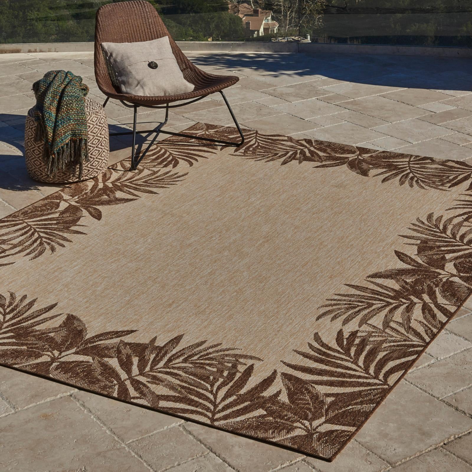 Gertmenian  Paseo Tropic Sand Brown Casual Palm Boarder Flatweave Indoor/ Outdoor Area Rug 8'9" x 13'1" 9' x 12'