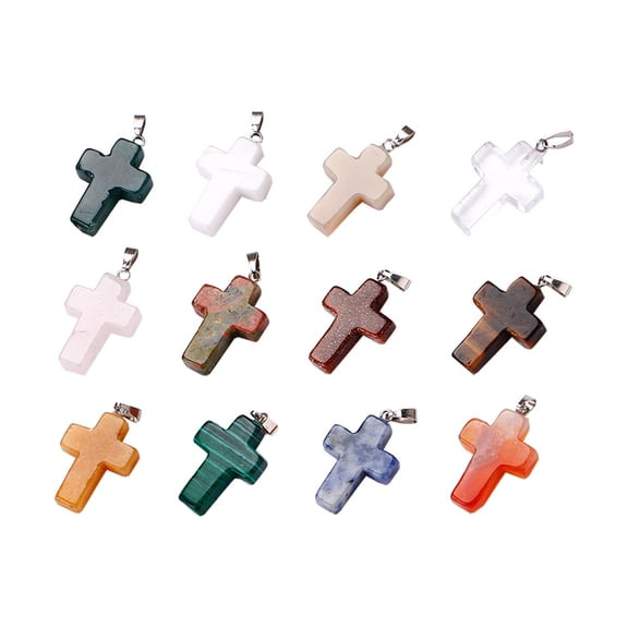 MLINS 1 Set Delicate Natural Stone Pendant Double-sided Carved Cross-shaped Pendant