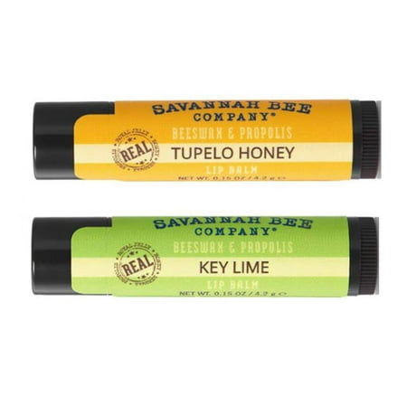 Savannah Bee Company Beeswax Lip Balm 0.15 Oz Pack Of 2! 2 Flavors Key Lime and Tupelo Honey! Natural and Organic Lip Balm! Choose Your Flavored Lip Balm! (Key Lime & Tupelo Honey)