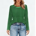 thumbnail image 5 of Nokdvo Women's Sweatshirts Lightweight Plaid Crewneck Pullover Long Sleeve Casual Loose Fitting Basic Tees,Green L, 5 of 5