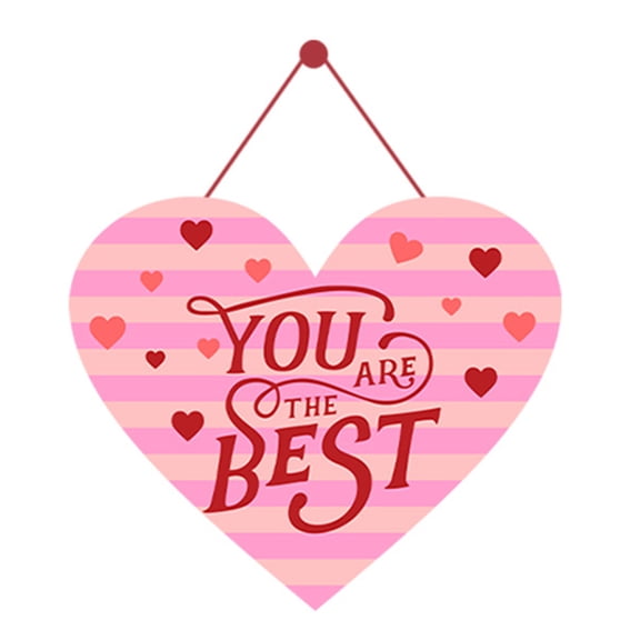 Valentines Day Door Sign Romantic Front Door Hanging Ornament Red Heart Pattern Happy Valentine's Day Letter Printed 14 February Wall Wreath Decor