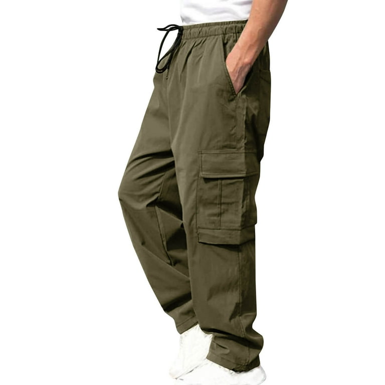 Cargo Pants for Men Solid Casual Pants Multiple Pockets Straight