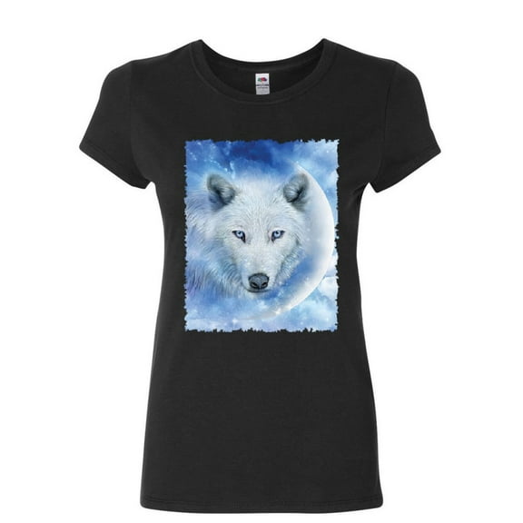 Tee Hunt White Wolf Women's T-Shirt Wildlife Animal Moon Howl Nature Wolfpack Shirt