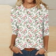 thumbnail image 2 of Wanfds Hauts de Mode Multicolores pour Femmes Tendance Été 2024 Col Rond Manches Trois-Quarts S, 2 of 5