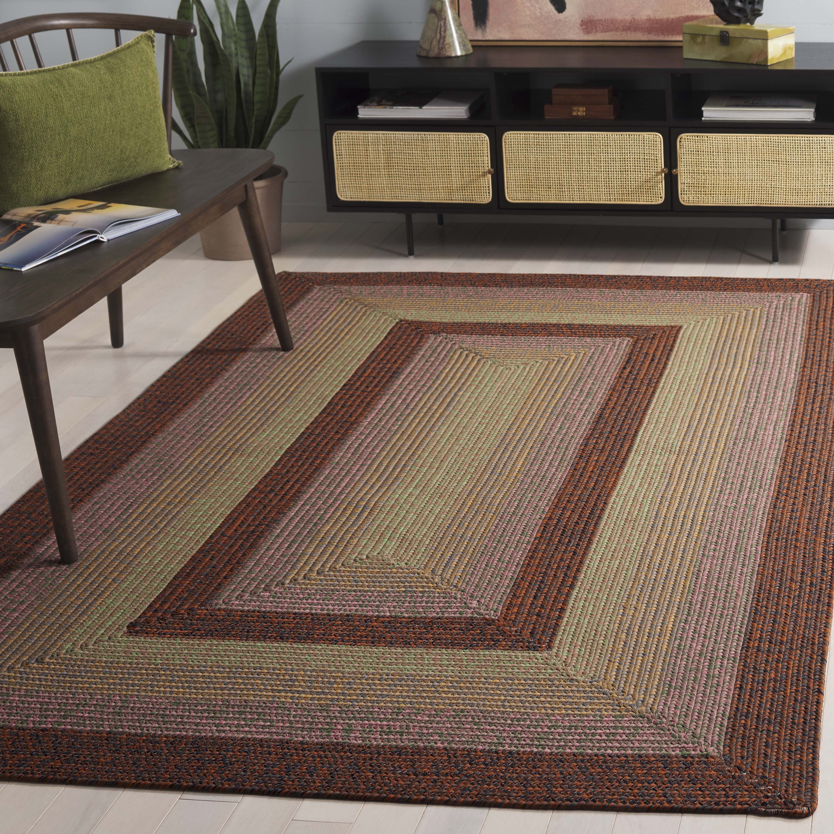 SAFAVIEH Braided Jarrod Geometric Machine Washable Reversible Area Rug, Dark Brown/Light Green, 5' x 8'