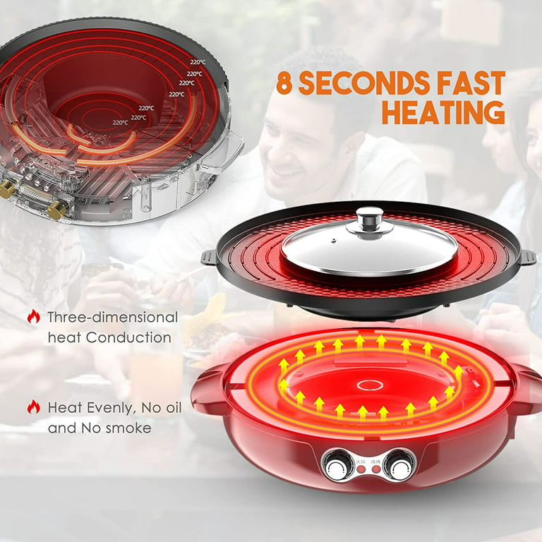  YEZZZZ Electric Hot Pot with Grill,Indoor Hot Pot 2 in 1  Multi-function Smokeless Shabu-Shabu Hotpot Korean BBQ Grill for Simmer,Separate  Dual Temperature Contral for 2-10 People: Home & Kitchen