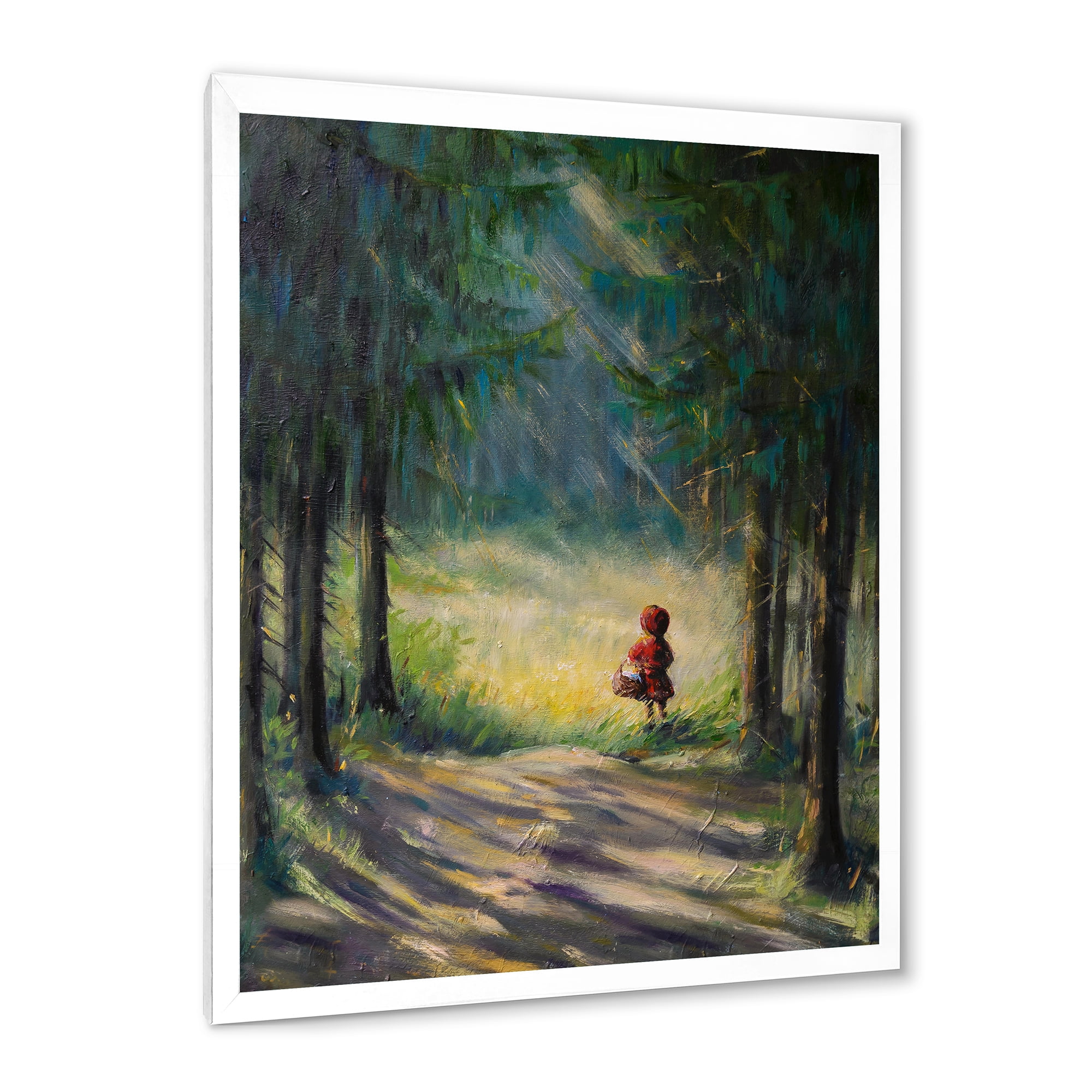 Designart 'Little Red Kid Riding Hood In The Woods' Traditional Framed Art Print