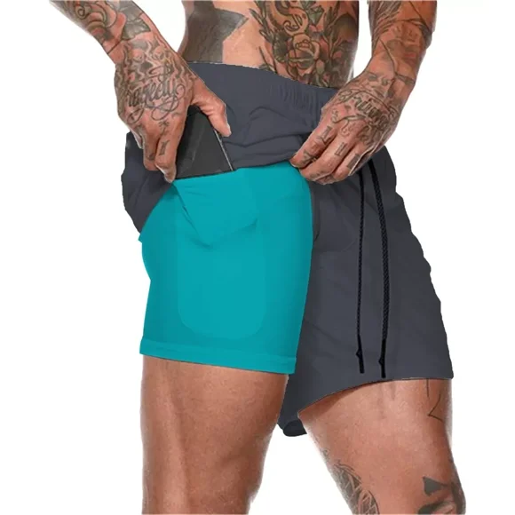 Short Largo + Licra De Compresión 2 En 1 Gym Hombre Fenixfit