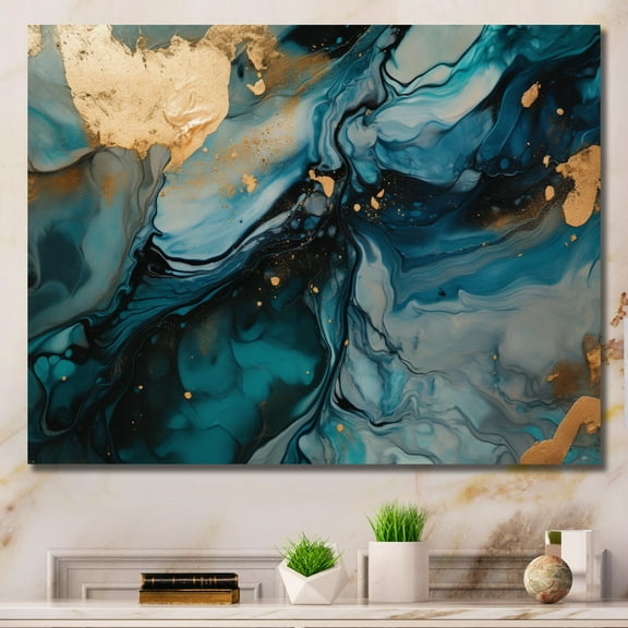 Designart "Exploring The Depths Of Blue Gold Geode I" Abstract Marble Canvas Art Print