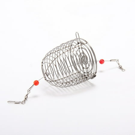 Stainless Steel Fishing Lure Bite Proof Wire Bait Feeder Basket Trap Cage Round Bottom