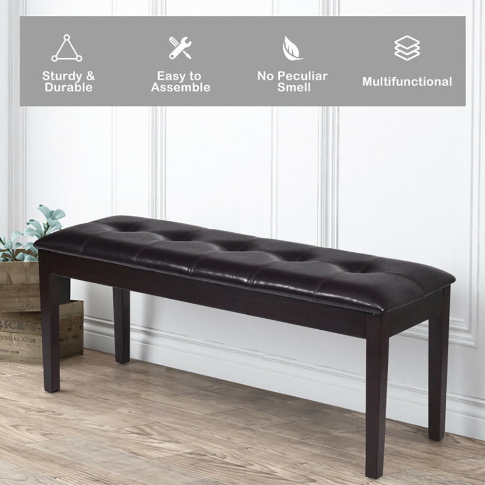Finihen Upholstered Dining Bench Seat, Entryway Bench, End of Bed Bench, Upholstered Dining Room PU Bench Solid Wood Button Tufted, for Living Room, Bedroom, Hallway, Brown