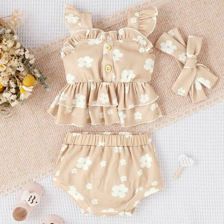

Simplmasygenix Baby Sets Clearance Summer Dress Toddler Kids Baby Girls Fashion Cute Flower Print Ruffles Vest Shorts Hairband Suit
