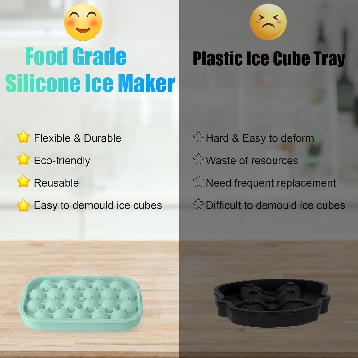 Ice Cube Tray, 2 Pack Silicone Ice Balls Maker with Lid BPA Free Easy-Release Ice Cube Trays for Freezer, DIY Homemade Round Ice Cubes for Whiskey, Cocktails, Coffee (Green)