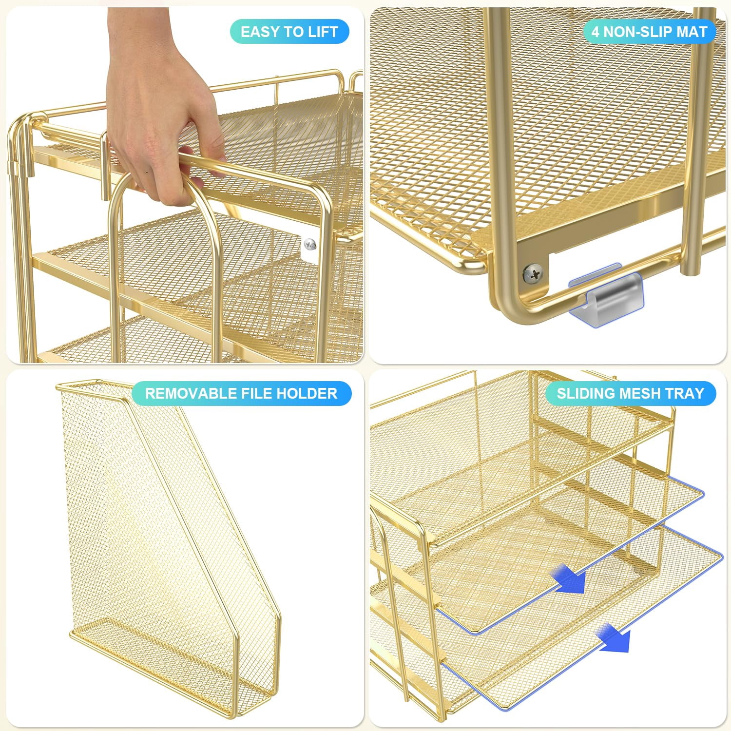 4-tier Paper Organizer With Magazine Holder  Desk Organizers And Accessories & Workspace File For Office Supplies Storag (gold 4-tier)