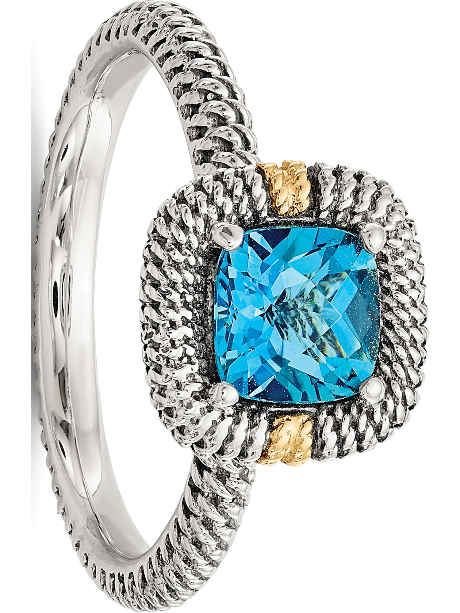 Sterling Silver with 14k Lt Swiss Blue Topaz Ring