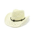 thumbnail image 2 of Shadoumai Women's Bohemian Vintage Cowboy Hat, Hollow Out Breathable Sun Shade Curved Brim Beach Fedora Boho Straw Hat for Vacation, 2 of 5