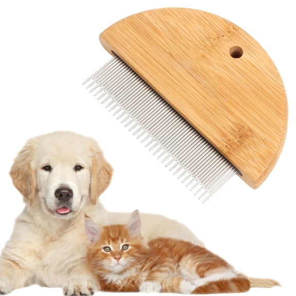 Peigne en Bois pour Chien pour Enlever les Puces et les Nœuds avec Dents en Acier Inoxydable Peigne de Nettoyage des Poils d'Animaux