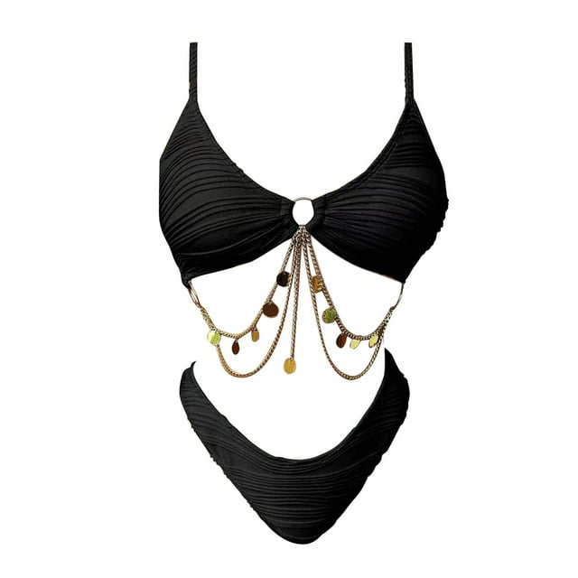 B91xZ Women's Two Piece Bikini Swimsuit Halter High Waisted Bikini Set Swimsuit Backless Bathing Suits,Black L