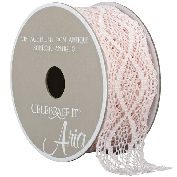 12 Pack: 1.5" x 3yd. Lace Vintage Blush Ribbon by Celebrate It™ Aria