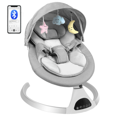HARPPA Eletric Baby Swing for Infants  Bluetooth Enabled Remote Control  5 Speed  12 Lullabies  Gray