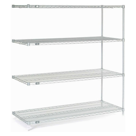 Global Industrial 990155 74 x 36 x 18 in. Nexelate Wire Shelving Add-On Unit, Silver