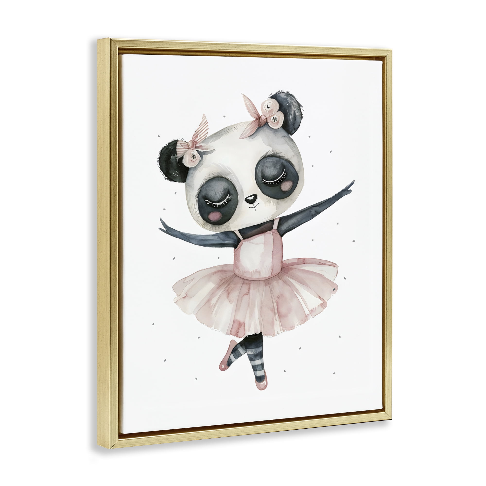 Stupell Industries Ballerina Panda in Pink Tutu Gold Framed Floater Canvas Wall Art, design by LSR Design Studio