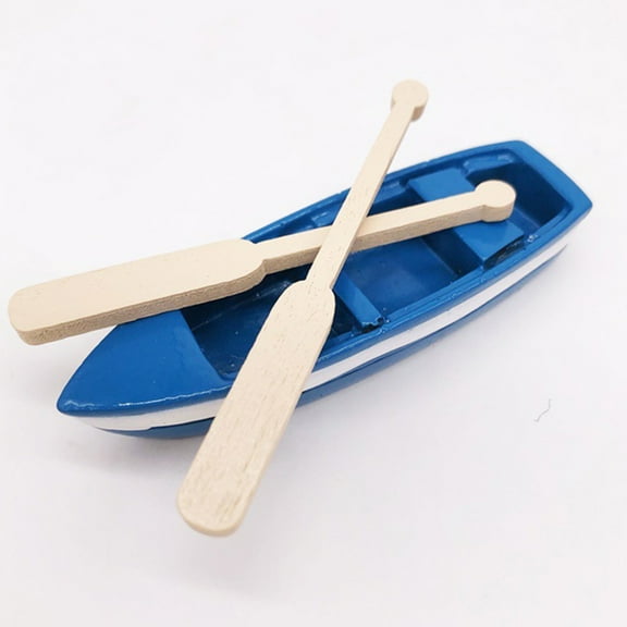NIYANGLE 3 Sets Miniature Rowboat Model Blue Resin Wood for Home Decoration 6x2cm