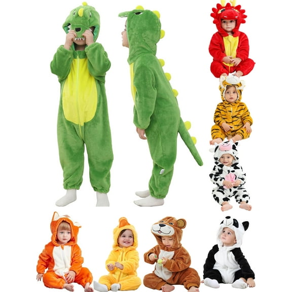 WIBACKER Infant Toddler Dinosaur Animal Fancy Dress Costume Baby Winter Flannel Hooded Romper Christmas Halloween Cosplay Jumpsuit