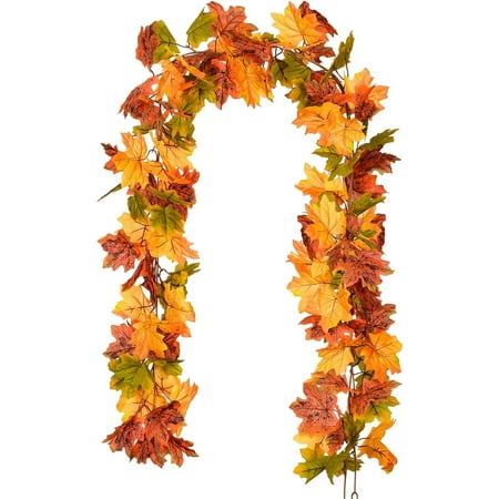 2 Pack Fall Maple Garland, 5.9ft Artificial Fall Foliage Garland Colorful Autumn Decor for Thanksgiving Christmas Home Wedding Party Decorations