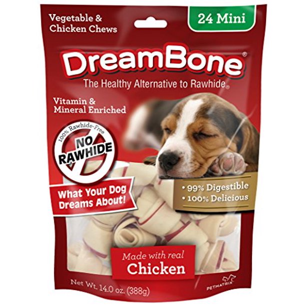 DreamBone Mini Chews With Real Chicken, RawhideFree Chews For Dogs, 24