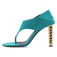 thumbnail image 2 of FSJ Women Chic V Cut Slip On Open Toe T-Strap Flip Flops Gold Chain High Heels Thong Sandals Casual Dressy Party Shoes Size 12 Teal, 2 of 4