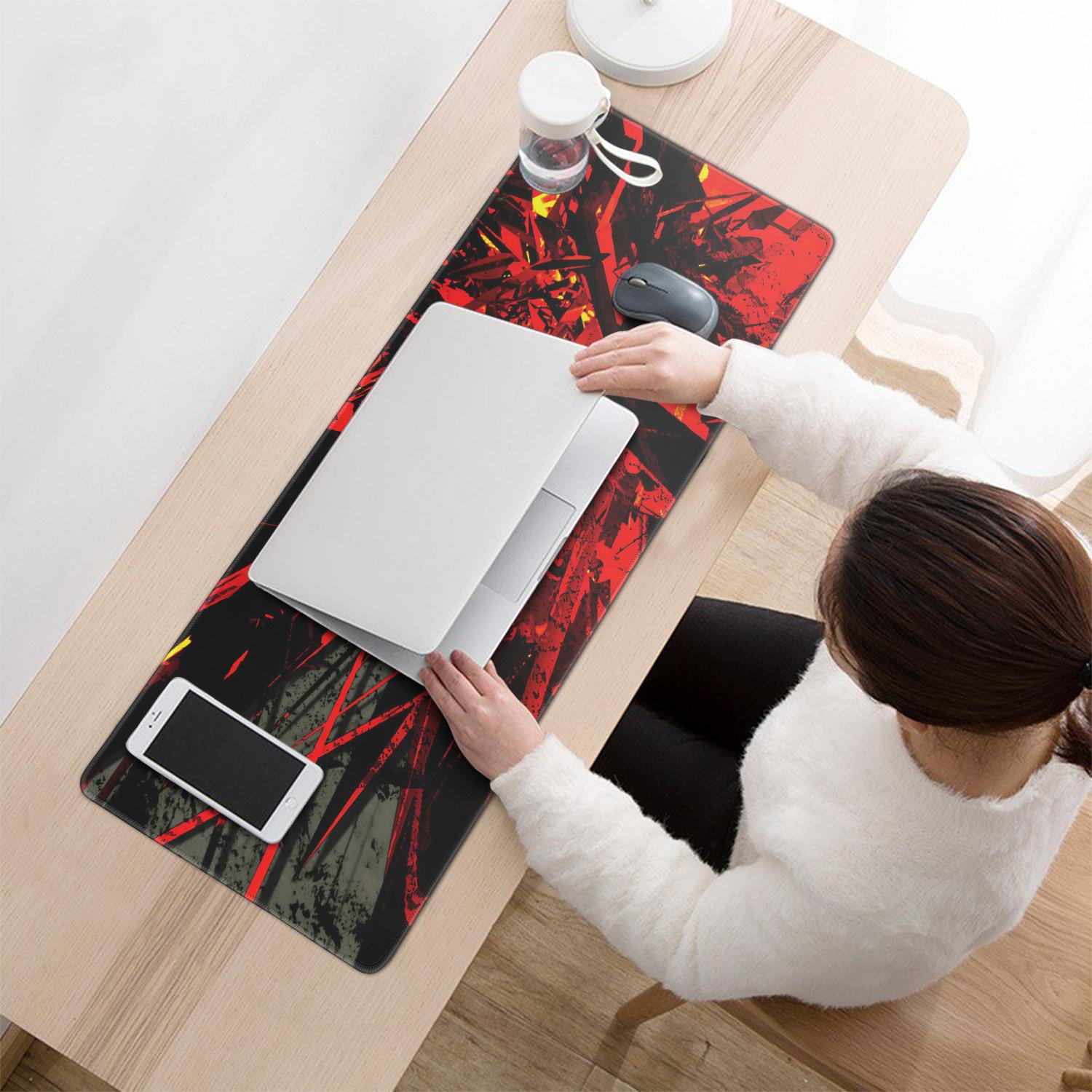 Black Red Gaming Mouse Pad (31.5x11.8 inch) - Large Non-Slip Base, Stitched Edge Desk Pad for Computer Keyboard - Ultimate Home Office Gaming Experience
