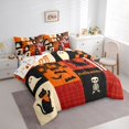thumbnail image 2 of Manfei Retro Patchwork Halloween Print Twin Bedding for All, Black Orange Ghost Cat Bat Bedding Comforter Set, Halloween Reversible, 7 Pieces, 2 of 7