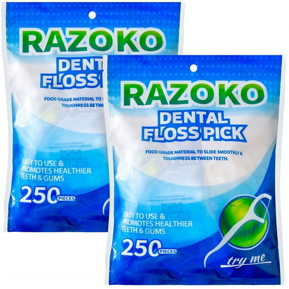 RAZOKO Dental Floss Picks High Pull Toothpicks Sticks,Professional Clean Floss Picks,Unflavored Disposable Flossers Refill Pack 500 pcs