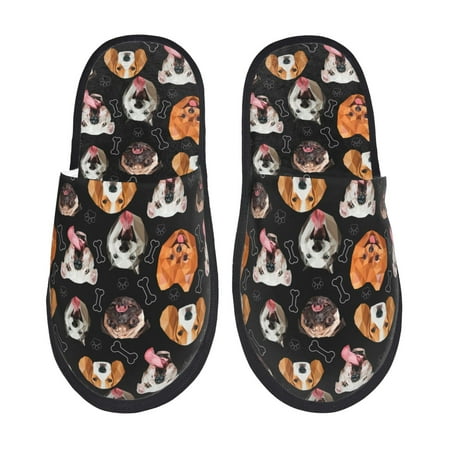 Balery Different Breeds Of Dogs Slient Indoor Furry Fleece Comfort House Shoes Soft Non-Slip Home Shoes Cotton slippers House Slippers-- Large