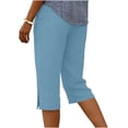 thumbnail image 3 of Women's Summer Solid Colour Loose Straight Leg Capris Pants with Pockets Side Slit Knee Length Bermuda Shorts Navy S, 3 of 5