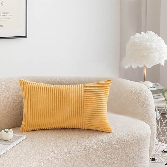 Comfy Throw Pillow Covers,Decorative Lumbar Solid Rectangle Thick Super Soft Cushion Cases Home Decor for Sofa Couch Living Room Chair,Corduroy Splicing Pillowcase Modern Style 27 x 47 Inch,Set of 1