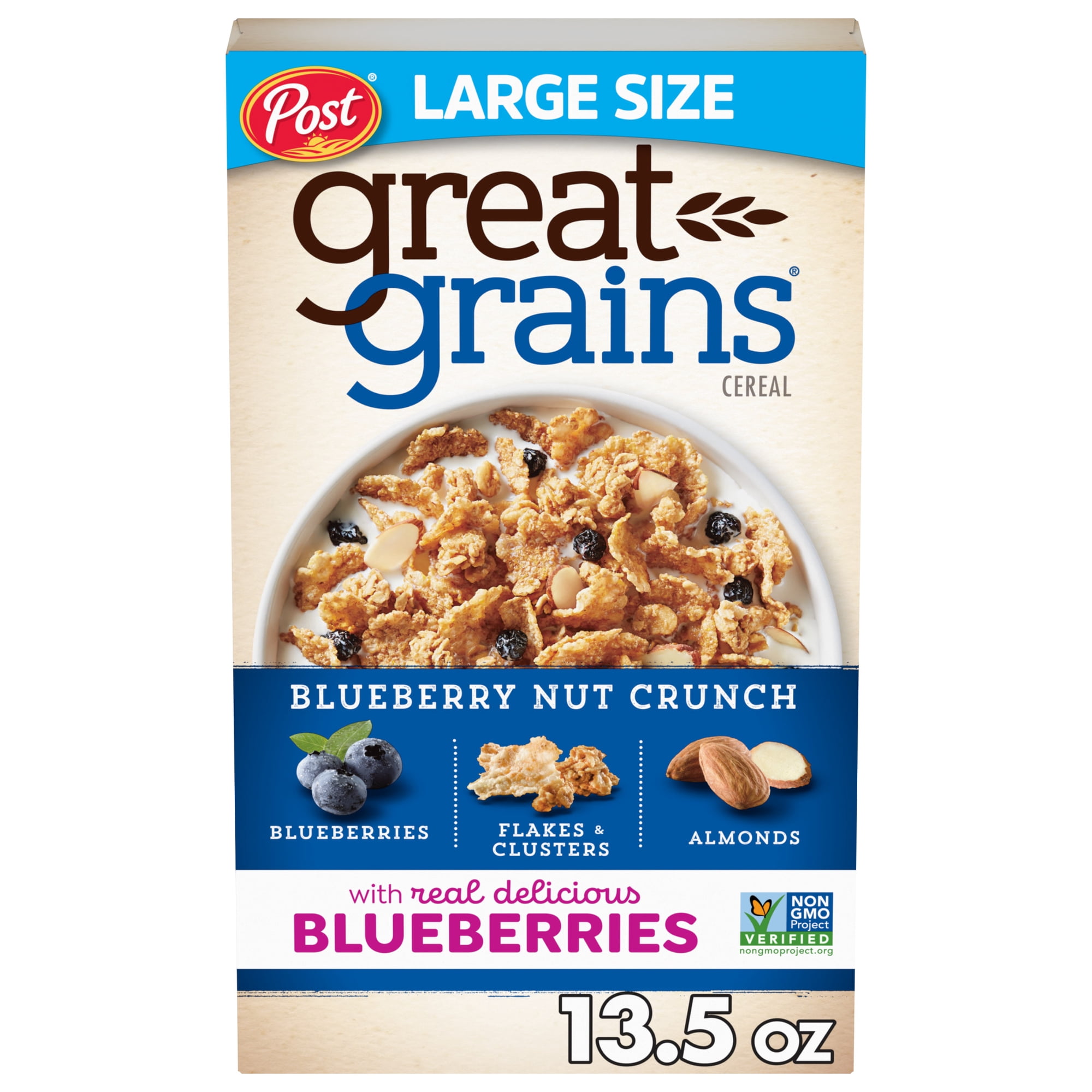 Post Great Grains Blueberry Morning Cereal, Non-GMO, Heart Healthy, Whole Grain, Crunchy 13.5 oz Box