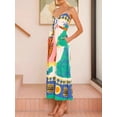thumbnail image 2 of Women's Tied Front Printed Slit Maxi Cami Dress Smocked Stretch Lightweight 100% Polyester Summer Outfit for warm days, 2 of 11
