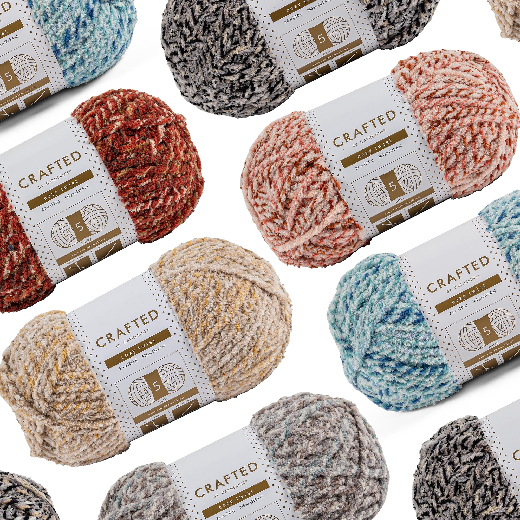 Crafted by Catherine Beige Multi Cozy Twist Bulky Yarn, 345 yards, 8.8&nbsp;oz/250g (2 Pack)