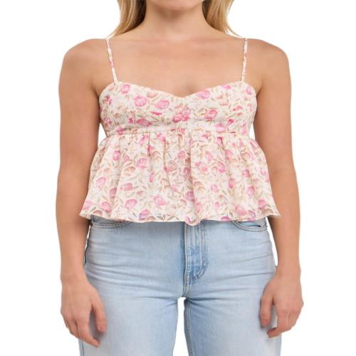 Vrtige Women's Spaghetti Strap Cami Top – Pleated Ruffle Hem Peplum Tank