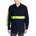 thumbnail image 1 of Red Kap Men's Enhanced Visibility Cotton Work Shirt , Navy with Yellow/Green Visibility Trim,  Small, 1 of 2