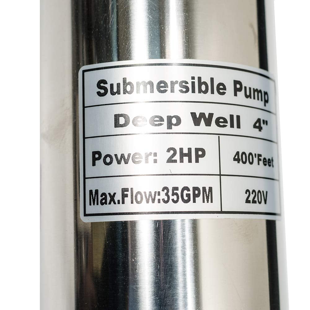 35 GPM 400 ft Max,33ft Cord 220V 60Hz 2 HP Details about   4" Deep Well Submersible Pump 