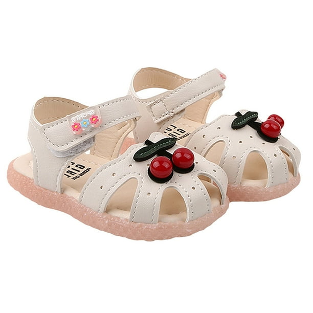 par de sandalias de verano para niñas con dibujos animados y estampado de cerezas, transpirables (beige, talla 17, 13 cm, 6 EE. UU., 5 Reino Unido, 22 UE, 5,109 pulgadas)
