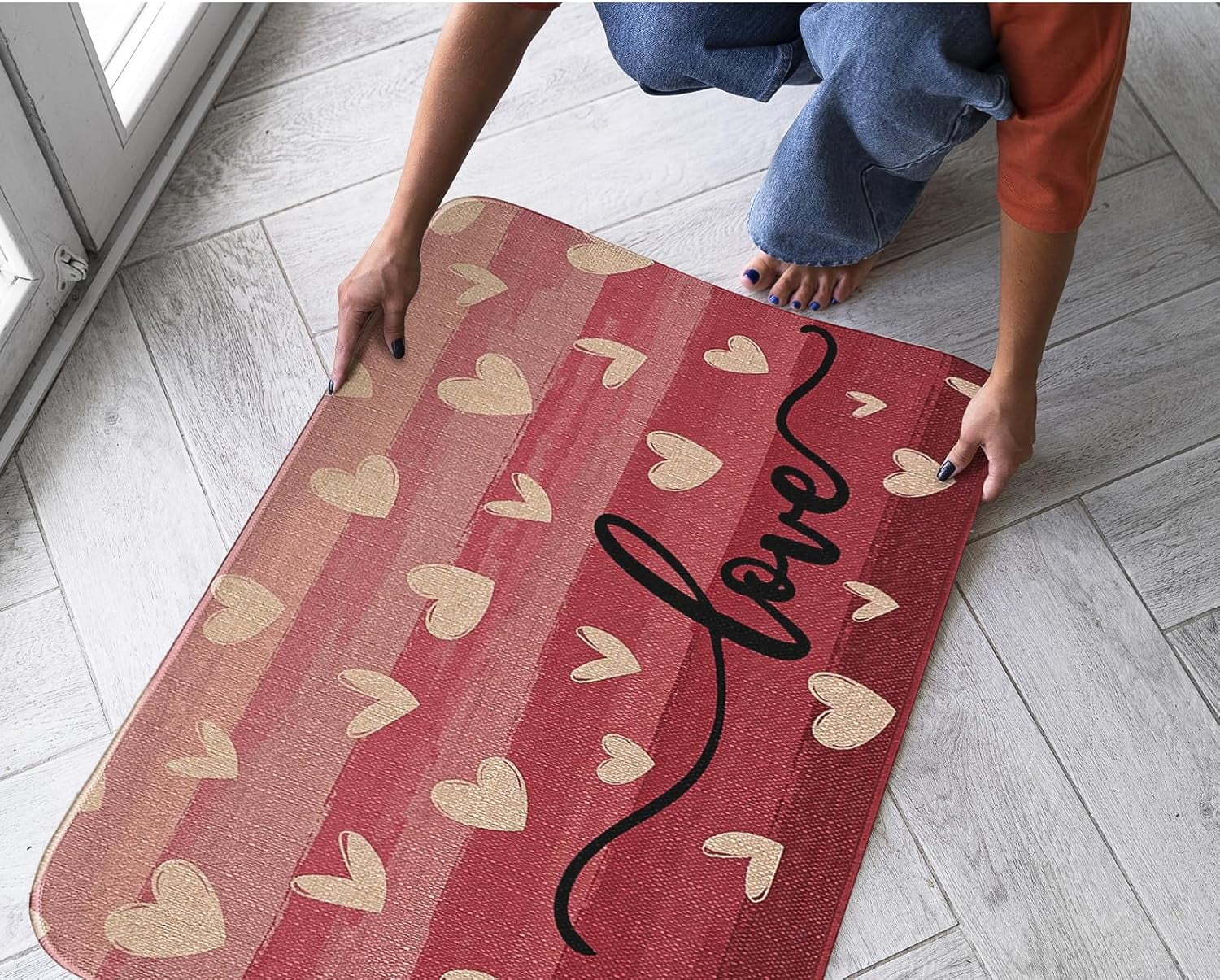 Valentines Day Door Mat Love Heart Doormat Valentines Decor Kitchen Mats Home Party Wedding Outdoor Entrance Non-Slip Rubber Door Mats 30" X 17"