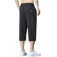 thumbnail image 4 of ZVNAΖH Mens Below Knee 3/4 Pant Summer Casual Versatile Draw Rope Elastic Waist Straight-leg Capri Pants, 4 of 4