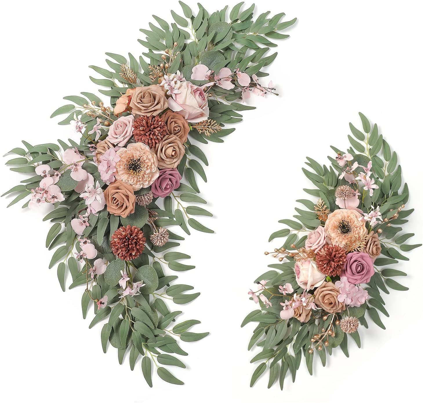 Artificial Wedding Arch Flowers Kit 2pcs Roses Swag Flowers Greenery