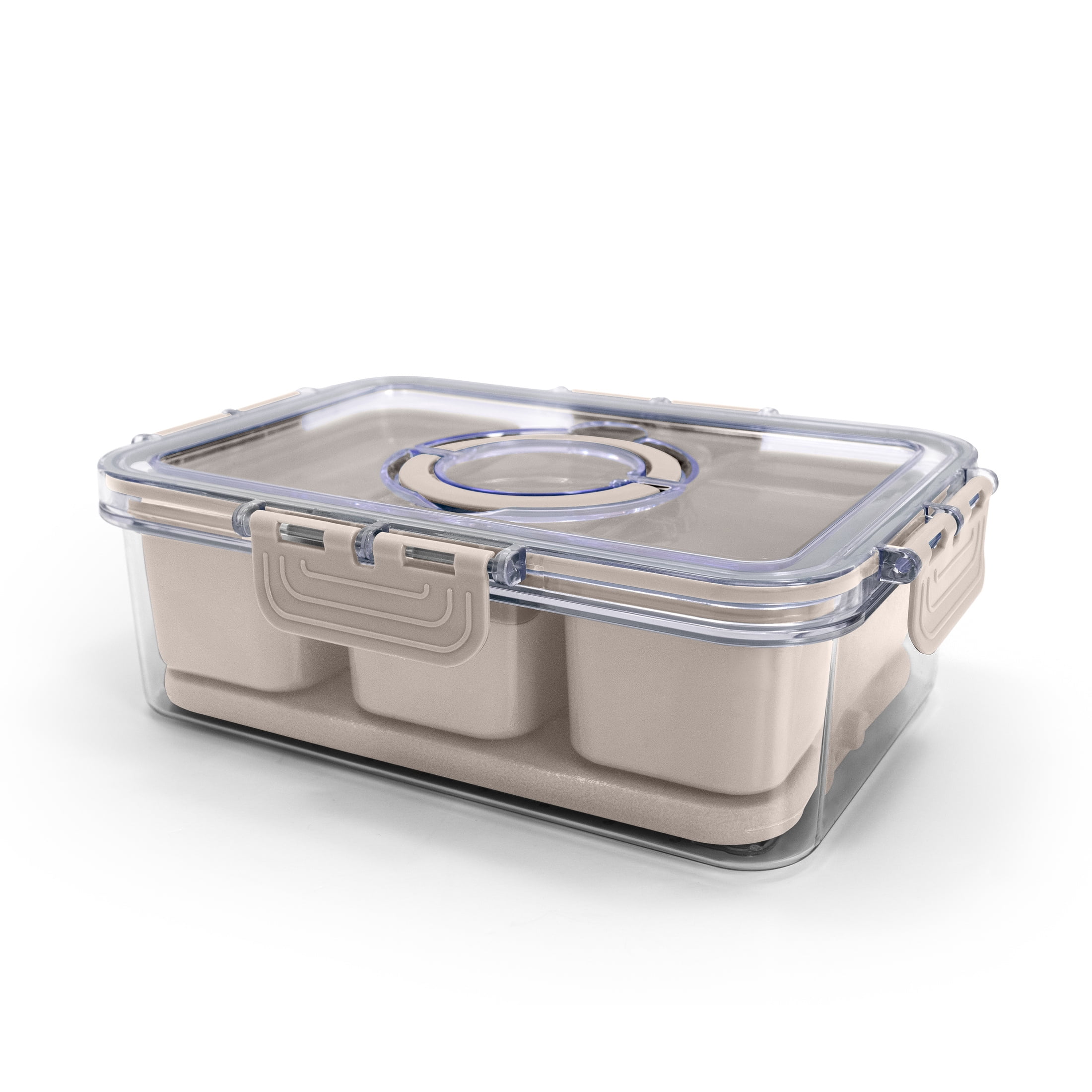 Cook with Color 3-Compartment Portable Snack Box Food Storage Container with Removable Ice Pack, Taupe