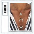 thumbnail image 4 of Collar de plata multicapa con colgante de cuerno de toro y luna personalizado con ojos malvados, joyería de cadena para mujeres y adolescentes., 4 of 5