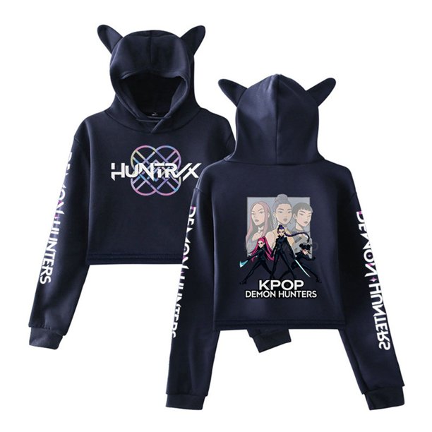 Pop cazadora para niña Demo-n Hunters Women's Fashion Hooded Sweatshirt Cat Ear Pullover Casual Streetwear Soft Comfortable Long Sleeve Tops for Daily Wear Spring Fall Winter (Navy)